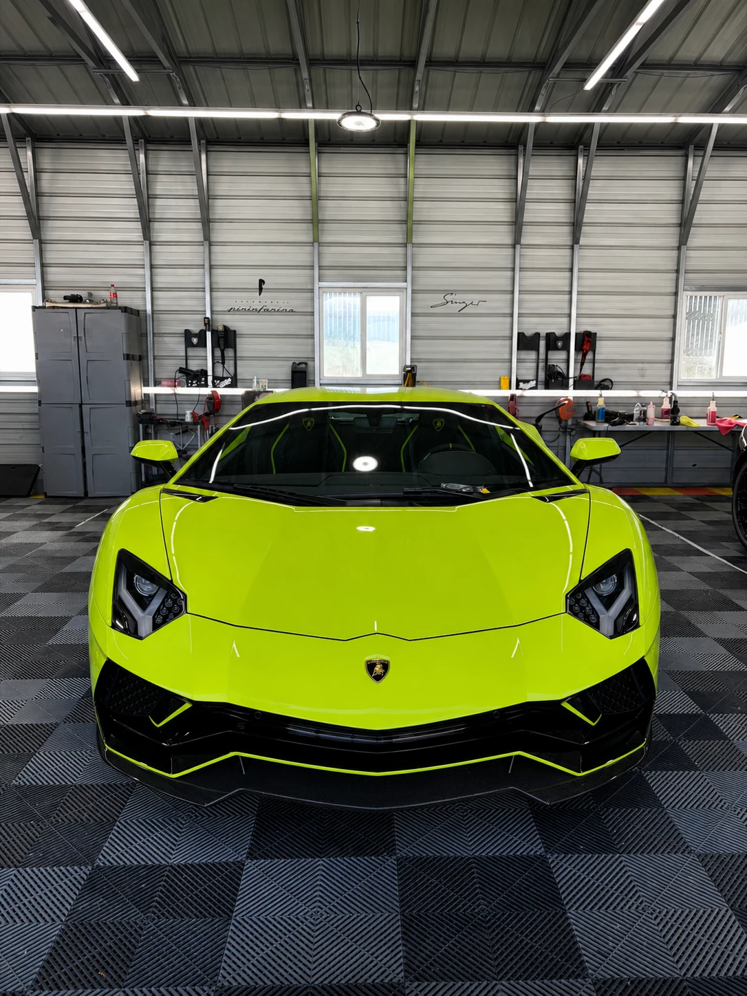 Premium supercar in a luxury detailing garage