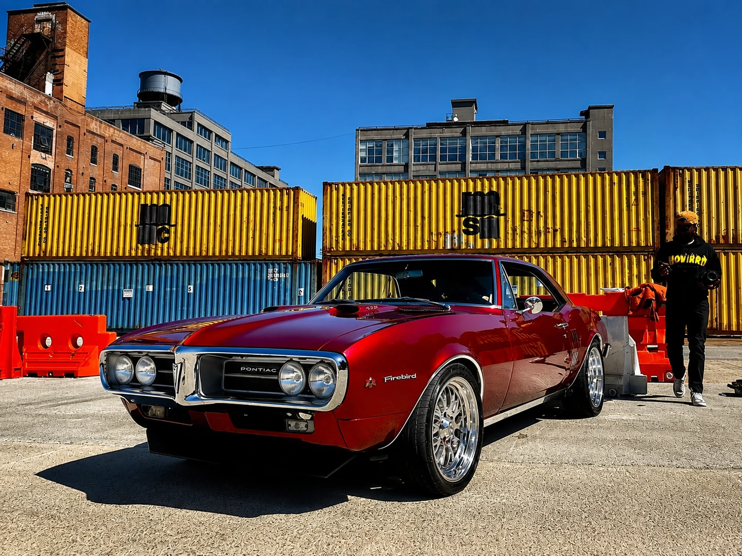 Vintage collector car at an industrial yard
